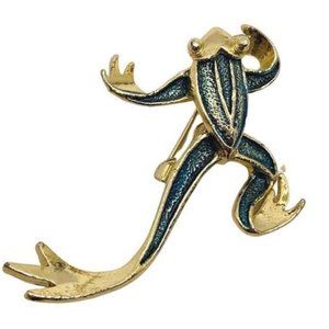 Vintage Gerry’s signed enameled frog figural brooch. Brooch measures 2” long x 2